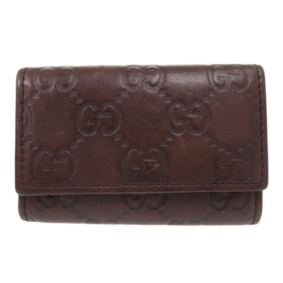 Excellent condition Gucci Guccissima GG pattern 138093 leather dark brown wit...